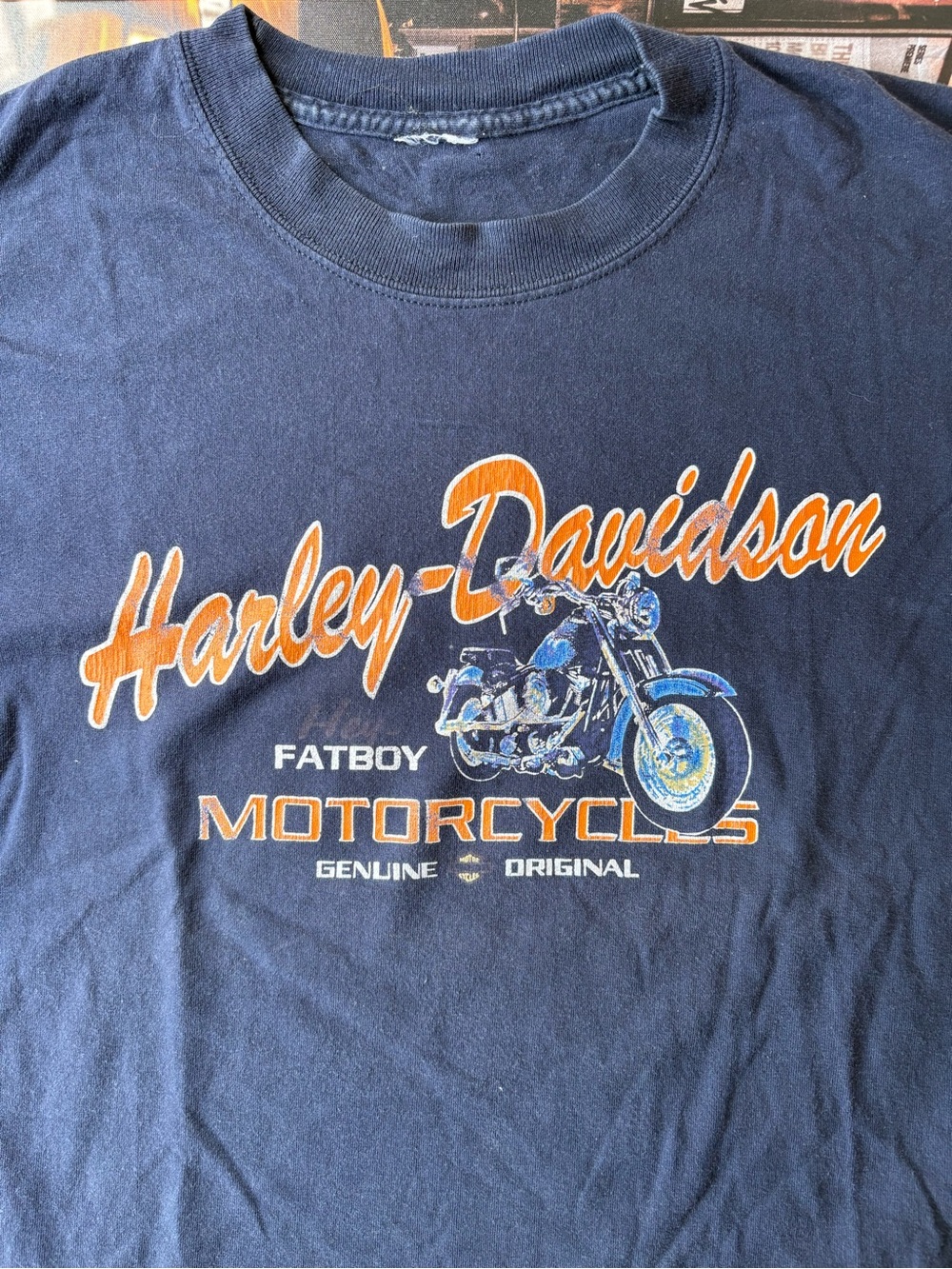 Vintage Harley-Davidson Navy Long-Sleeve Tee with Motorcycle Logo